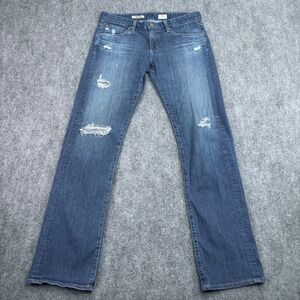 AG Adriano Goldschmied Women’s Straight Leg Distressed Blue Jeans